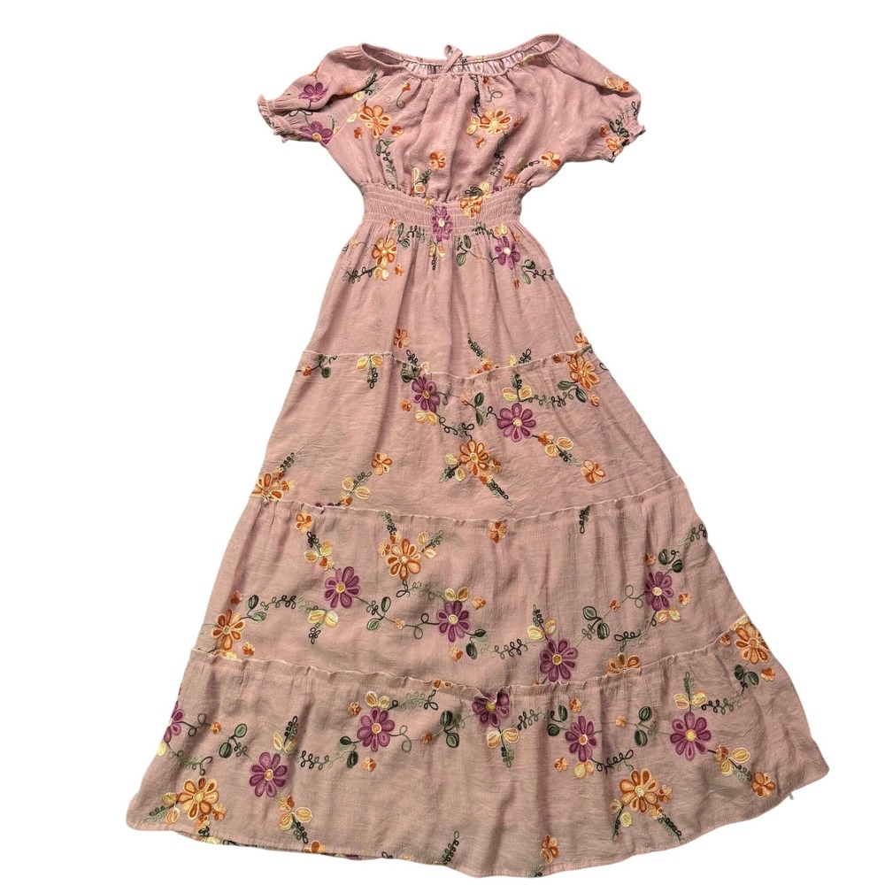 Anthropology Kindred Petite Floral Embroidered Tiered maxi dressBoho VTG Cottage - Picture 2 of 10